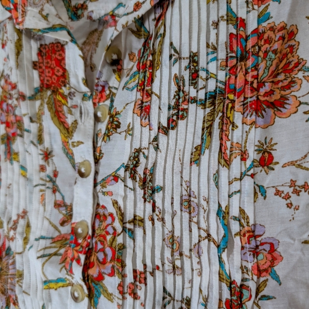 Anthropologie Pilcro Floral Bird Long Sleeve Size Small Cotton Blend - Picture 3 of 10